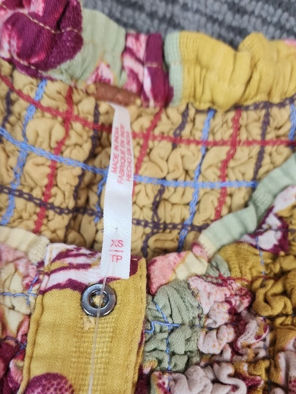 Free People Yellow Floral Smocked Jumpsuit with Burgundy Accents